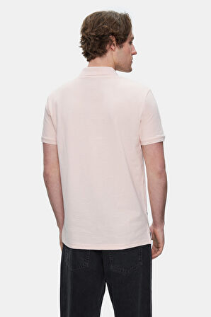 QUINTON Toz Pembe Polo Yaka Nakışlı Standard Fit Erkek Tshirt