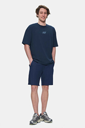 SINCLAIR Lacivert Nakışlı Bisiklet Yaka Baskılı Standard Fit Erkek Tshirt