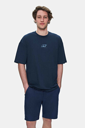 SINCLAIR Lacivert Nakışlı Bisiklet Yaka Baskılı Standard Fit Erkek Tshirt