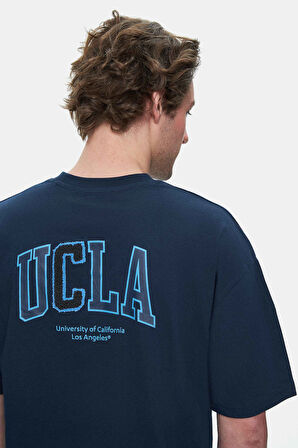 SINCLAIR Lacivert Nakışlı Bisiklet Yaka Baskılı Standard Fit Erkek Tshirt