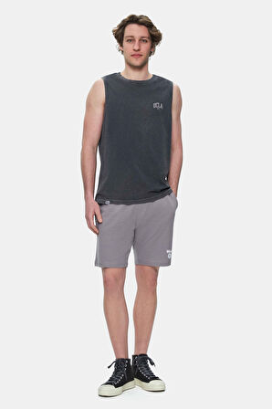 ELTON Siyah Bisiklet Yaka Sıfır Kol Yıkamalı Baskılı Oversize Erkek Tshirt