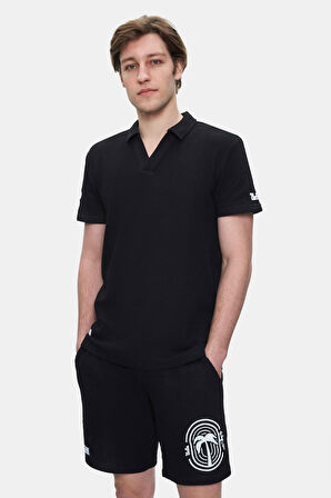 RUSSEL Siyah Polo Yaka baskılı Standard Fit Erkek Tshirt