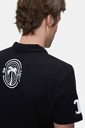 RUSSEL Siyah Polo Yaka baskılı Standard Fit Erkek Tshirt