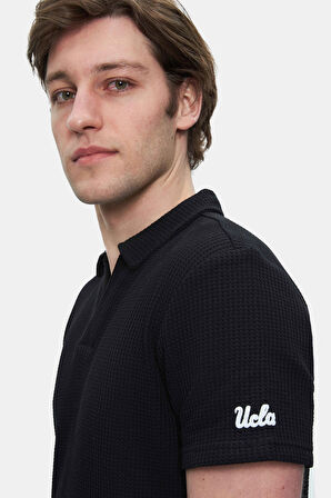 RUSSEL Siyah Polo Yaka baskılı Standard Fit Erkek Tshirt