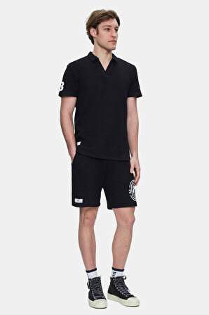 RUSSEL Siyah Polo Yaka baskılı Standard Fit Erkek Tshirt