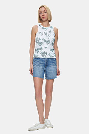 MAUVE Yeşil Baskılı Sıfır Kol Standard Fit Kadın Tshirt