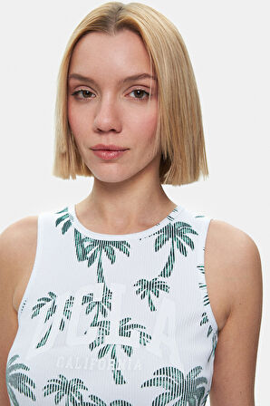 MAUVE Yeşil Baskılı Sıfır Kol Standard Fit Kadın Tshirt