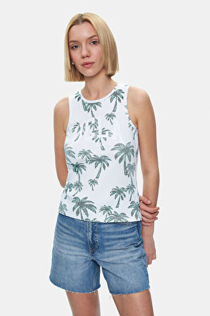 MAUVE Yeşil Baskılı Sıfır Kol Standard Fit Kadın Tshirt