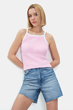 PALMER Açık Pembe Askılı Nakışlı Standard Fit Kadın Crop
