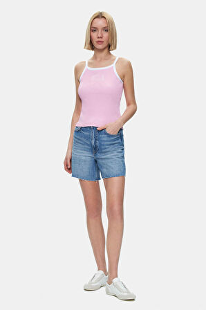 PALMER Açık Pembe Askılı Nakışlı Standard Fit Kadın Crop