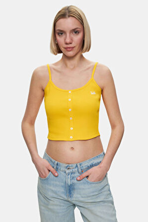 RHODES Sarı Askılı Nakışlı Standard Fit Kadın Crop