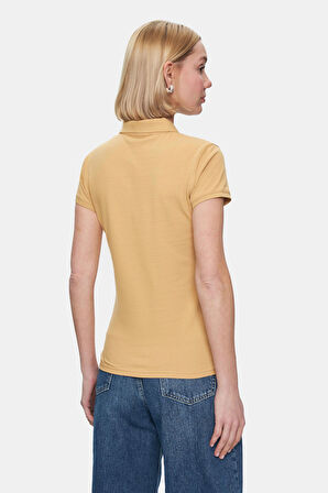 SHAVER Kahve Polo Yaka Nakışlı Standard Fit Kadın Tshirt
