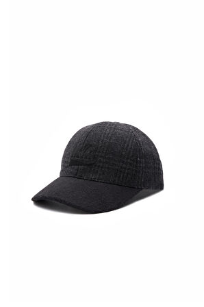 LOGAN Siyah Baseball Cap Ekoseli Kaşe Nakışlı ve Metal Tokalı Standard Fit Unisex Şapka