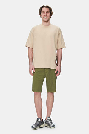 ROSCOE Sütlü Kahve Bisiklet Yaka Baskılı Oversize Erkek Tshirt