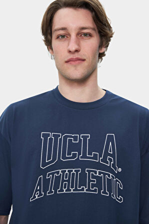 WEBSTER Lacivert Bisiklet Yaka Baskılı Oversize Erkek Tshirt