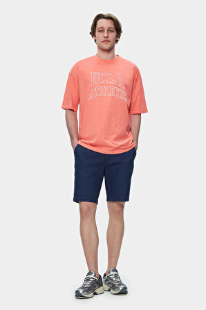 WEBSTER Sıcak Pembe Bisiklet Yaka Baskılı Oversize Erkek Tshirt