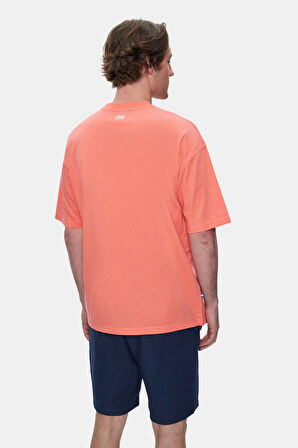 WEBSTER Sıcak Pembe Bisiklet Yaka Baskılı Oversize Erkek Tshirt