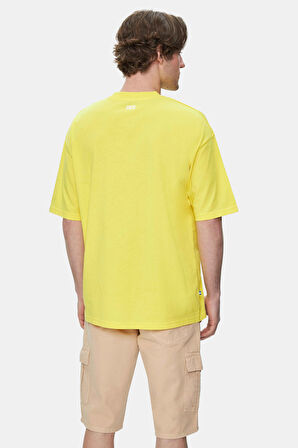 WEBSTER Açık Sarı Bisiklet Yaka Baskılı Oversize Erkek Tshirt