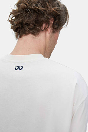 WEBSTER Kemik Rengi Bisiklet Yaka Baskılı Oversize Erkek Tshirt