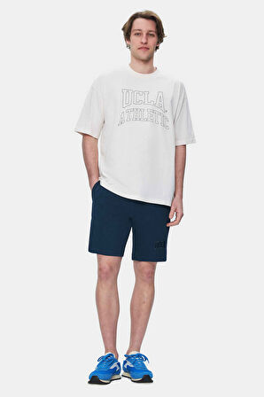 WEBSTER Kemik Rengi Bisiklet Yaka Baskılı Oversize Erkek Tshirt