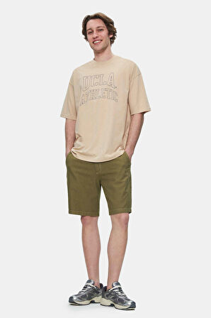 WEBSTER Sütlü Kahve Bisiklet Yaka Baskılı Oversize Erkek Tshirt