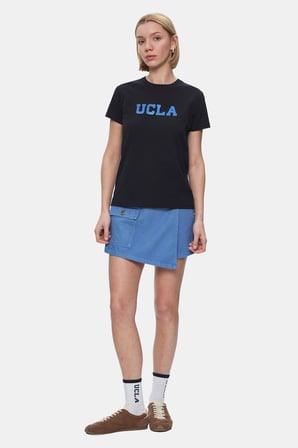 ISOLDE Siyah Bisiklet Yaka  Baskılı Standard Fit Kadın Tshirt