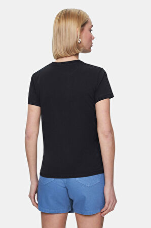 ISOLDE Siyah Bisiklet Yaka  Baskılı Standard Fit Kadın Tshirt