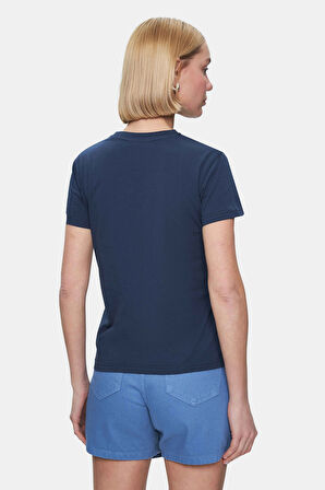 ISOLDE Lacivert Bisiklet Yaka  Baskılı Standard Fit Kadın Tshirt