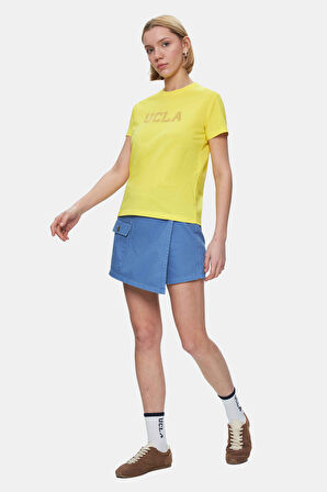ISOLDE Açık Sarı Bisiklet Yaka  Baskılı Standard Fit Kadın Tshirt