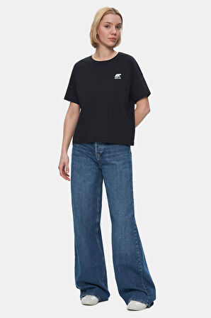 KENZIE Siyah Bisiklet Yaka Baskılı Loose Fit Kadın Tshirt