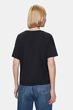 KENZIE Siyah Bisiklet Yaka Baskılı Loose Fit Kadın Tshirt