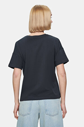 AVALON Antrasit Bisiklet Yaka Baskılı Oversize  Kadın Tshirt