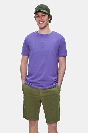 CULVER Mor Bisiklet Yaka Baskılı Standard Fit Erkek Tshirt