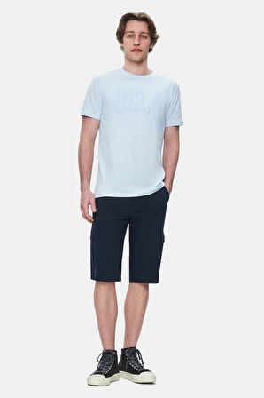 CULVER Gök Mavi Bisiklet Yaka Baskılı Standard Fit Erkek Tshirt