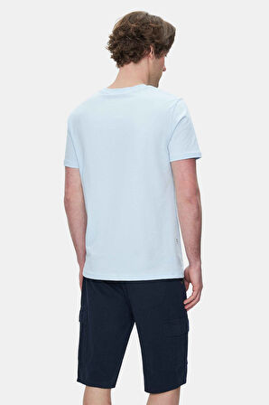 CULVER Gök Mavi Bisiklet Yaka Baskılı Standard Fit Erkek Tshirt