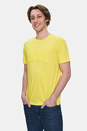 CULVER Açık Sarı Bisiklet Yaka Baskılı Standard Fit Erkek Tshirt