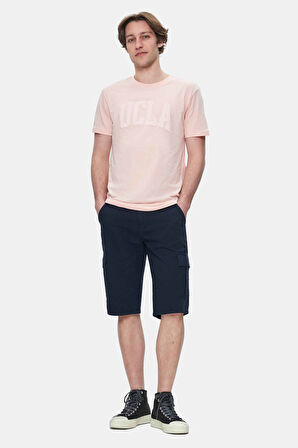 CULVER Toz Pembe Bisiklet Yaka Baskılı Standard Fit Erkek Tshirt