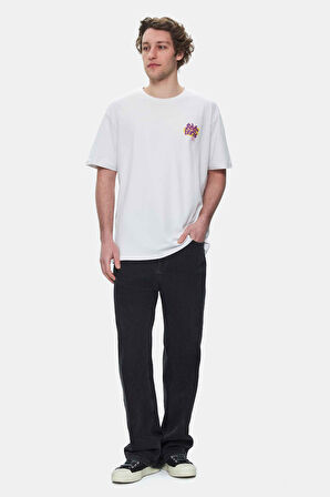 CHAR Beyaz Bisiklet Yaka Baskılı Oversize Erkek Tshirt