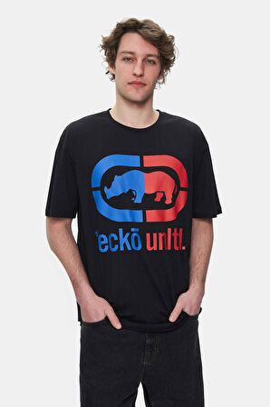 FOSTER Siyah Bisiklet Yaka Baskılı Oversize Erkek Tshirt
