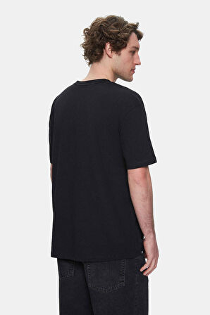 FOSTER Siyah Bisiklet Yaka Baskılı Oversize Erkek Tshirt