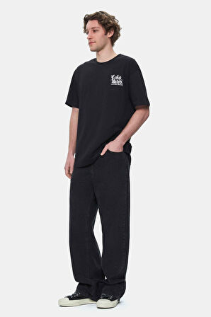 MUIRIS Siyah Bisiklet Yaka Baskılı Oversize Erkek Tshirt