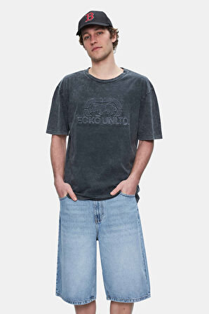 ROCHESTER Siyah Bisiklet Yaka Baskılı Standard Fit Erkek Tshirt