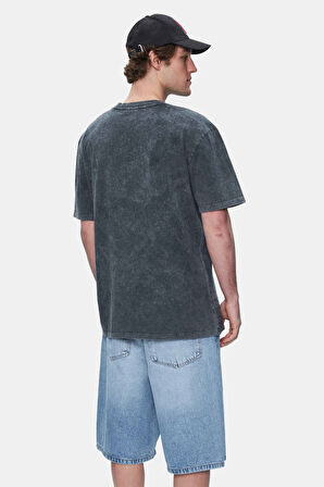 ROCHESTER Siyah Bisiklet Yaka Baskılı Standard Fit Erkek Tshirt