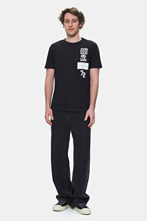 TOMLINSON Siyah Bisiklet Yaka Baskılı Standard Fit Erkek Tshirt