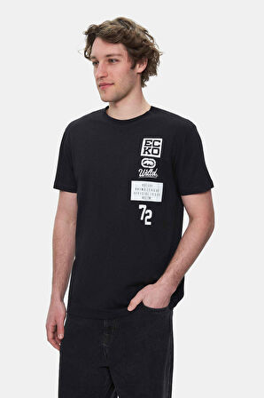 TOMLINSON Siyah Bisiklet Yaka Baskılı Standard Fit Erkek Tshirt