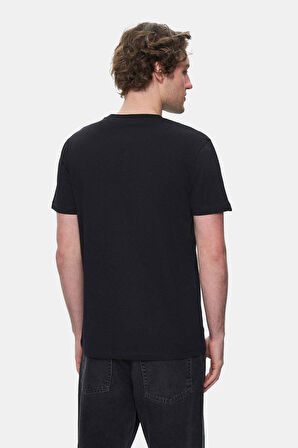 TOMLINSON Siyah Bisiklet Yaka Baskılı Standard Fit Erkek Tshirt