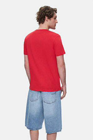 TOMLINSON Kırmızı Bisiklet Yaka Baskılı Standard Fit Erkek Tshirt