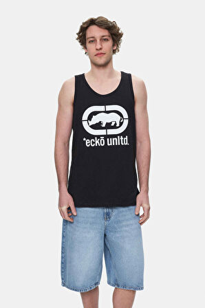 WILBER Siyah Sıfır Kol Baskılı Loose Fit Erkek Tshirt
