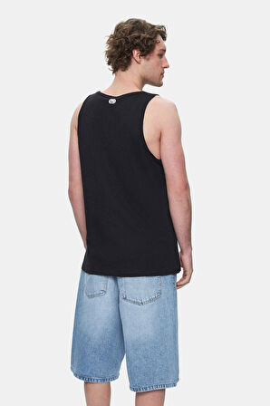 WILBER Siyah Sıfır Kol Baskılı Loose Fit Erkek Tshirt