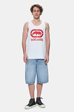 WILBER Beyaz Sıfır Kol Baskılı Loose Fit Erkek Tshirt
